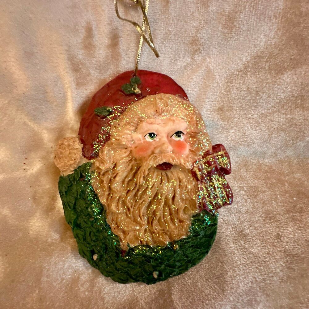 Vintage Old World Santa Claus Face Two Side Ceramic Ornament